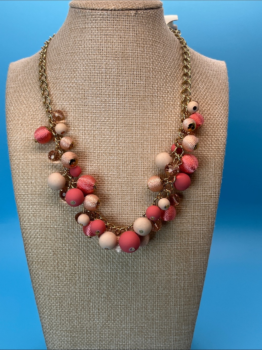 #0005.   Erica Lyons Coral & Blush Cluster Bead Necklace
